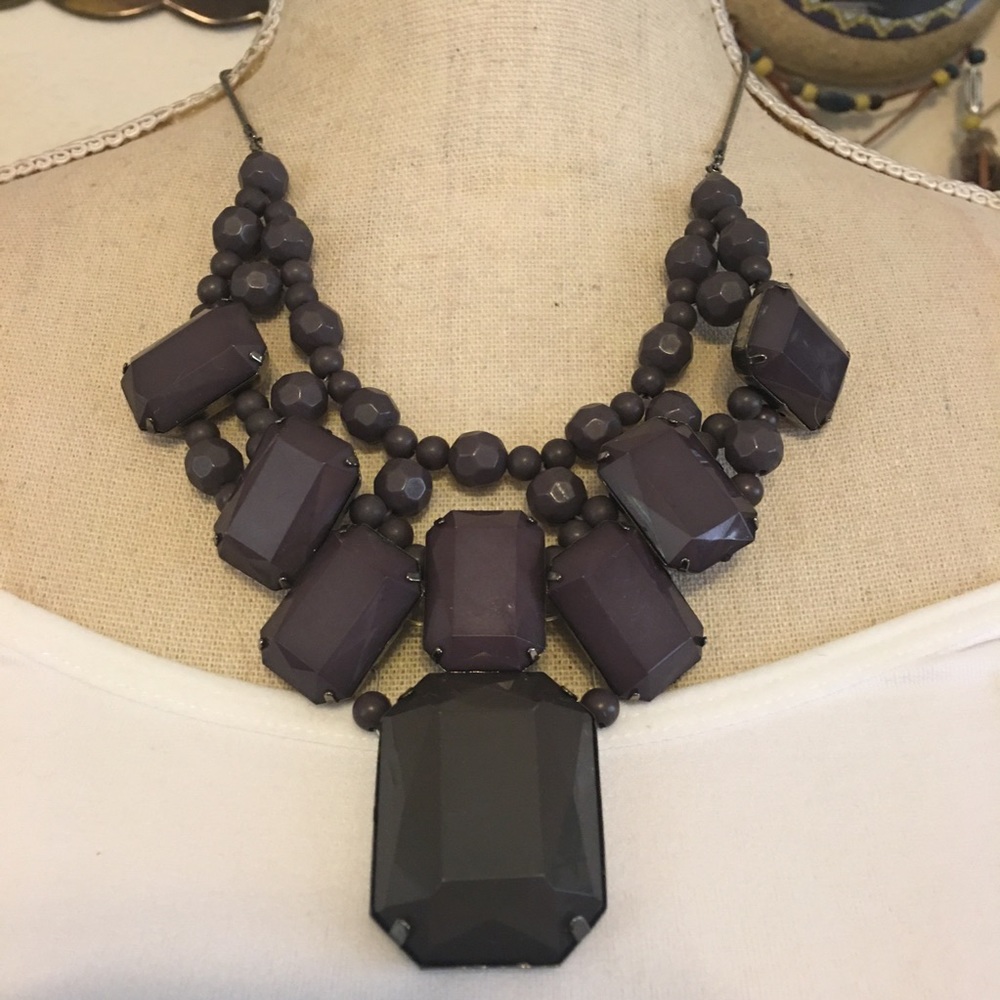 Dark plum faceted plastic stone necklace